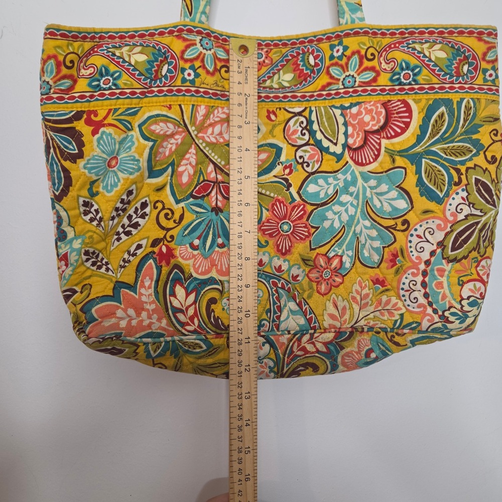 Vera Bradley Sun Valley Quilted Cotton Tote Bag Yellow Floral‎ Paisley Large - Picture 5 of 7